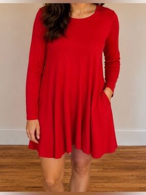 Soho Street New York & Co Red A-Line Swing Dress with Pockets Size Medium